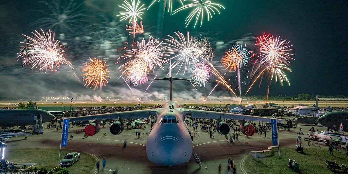 Fireworks above a jet