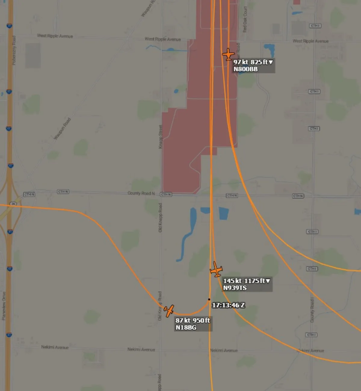 ADS-B data of Lancair Super ES incident